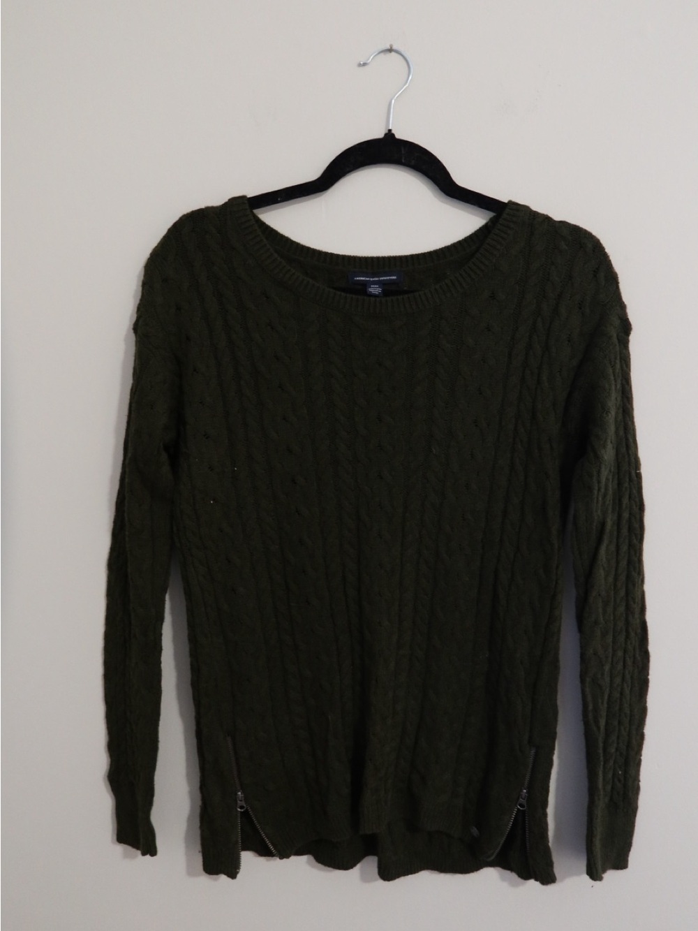 American Eagle Outfitters Olive Cable Knit Crewneck Sweater